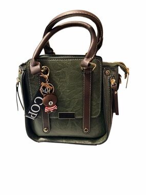 Olive Green Mini Satchel with Brown Trim and Charm